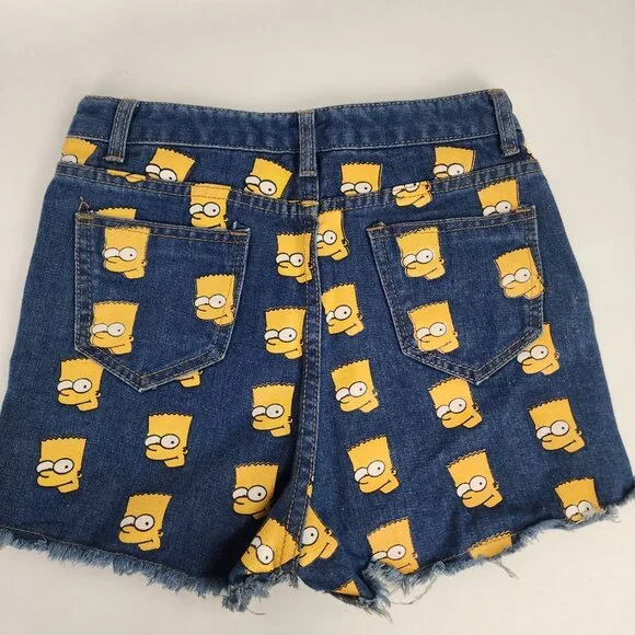 Vintage 90s Bart Simpson Denim High Waisted Shorts Small - Picture 7 of 9